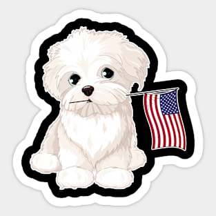 American Flag Maltese Dog Love Sticker